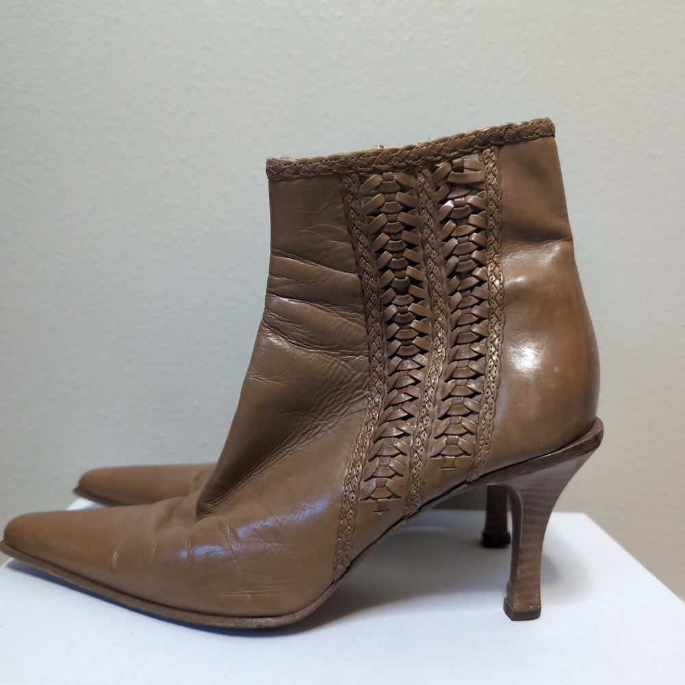 Tan Braided Y2k  Leather Ankle Boots